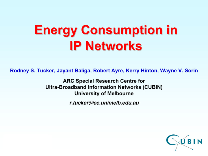 energy consumption in energy consumption in ip networks