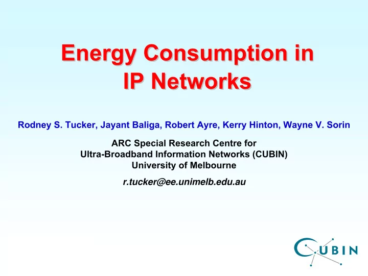 energy consumption in energy consumption in ip networks