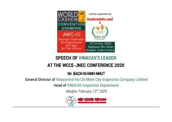 SPEECH OF VINACASS LEADER  SPEECH OF VINACASS LEADER  AT THE WCCE-JNEC CONFERENCE 2020  Mr.