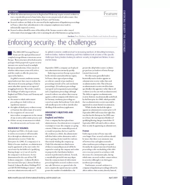 Enforcing security: the challenges      INSOLVENCY OBJECTIVES AND    TIMING  England and