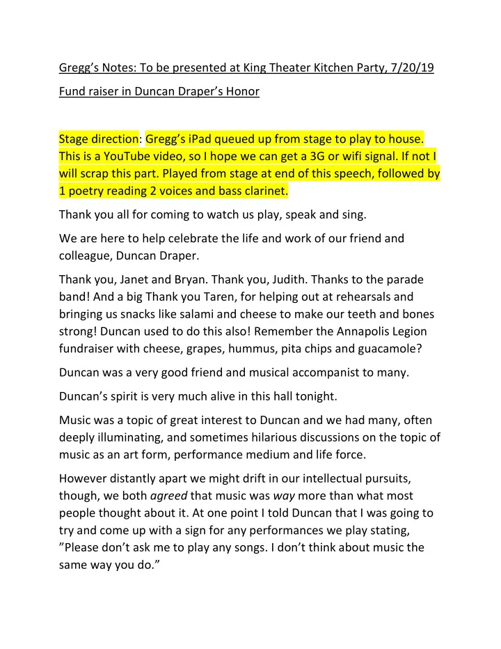 gregg s notes to be presented at king theater kitchen