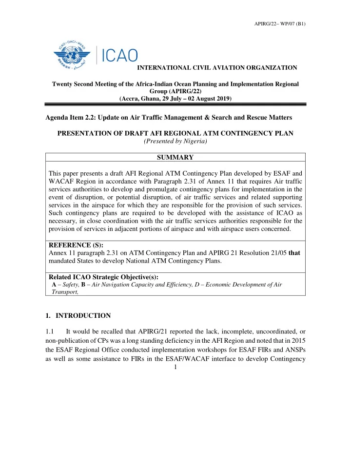 agenda item 2 2 update on air traffic management amp