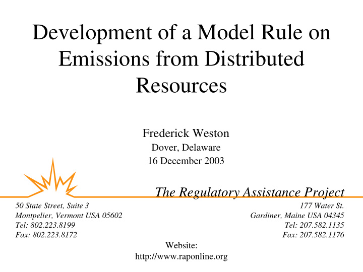 development of a model rule on emissions from distributed