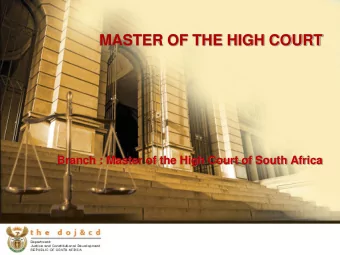 MASTER OF THE HIGH COURT  Branch : Master of the High Court of South Africa  DEATHS REGISTERED
