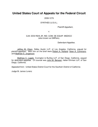 United States Court of Appeals for the Federal Circuit  2008-1279  SYNTHES (U.S.A.),