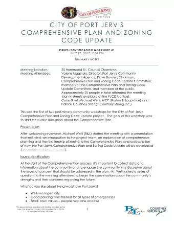 CITY OF PORT JERVIS  COMPREHENSIVE PLAN AND ZONING  CODE UPDATE  ISSUES IDENTIFICATION WORKSHOP #1