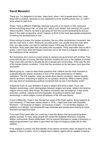 David Menashri  Thank you, Im delighted to be here. Years back, when I had to speak about Iran,