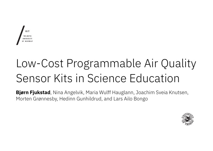 low cost programmable air quality sensor kits in science