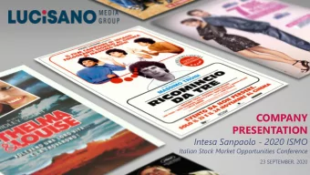 COMPANY  PRESENTATION  Intesa Sanpaolo - 2020 ISMO  Italian Stock Market Opportunities Conference