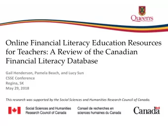 Online Financial Literacy Education Resources  for Teachers: A Review of the Canadian  Financial