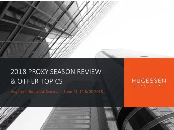 &amp; OTHER TOPICS  Hugessen Breakfast Seminar | June 13, 14 &amp; 20 2018  Agenda for Todays