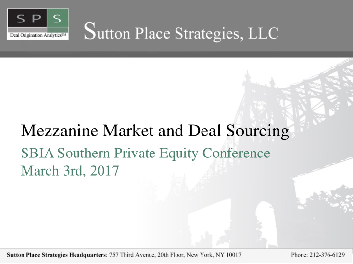 mezzanine market and deal sourcing