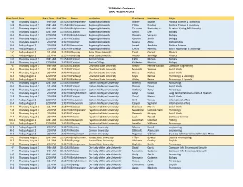 2019 McNair Conference  ORAL PRESENTATIONS  Oral Panel Date  Start Time  End Time  Room