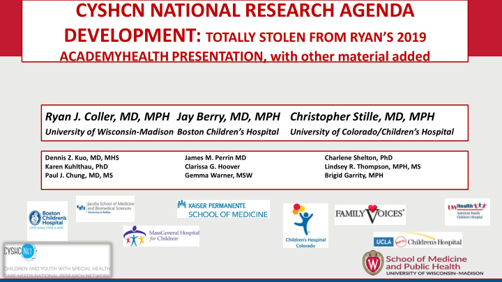 cyshcn national research agenda