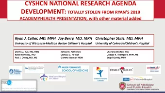 CYSHCN NATIONAL RESEARCH AGENDA DEVELOPMENT: TOTALLY STOLEN FROM RYANS 2019  ACADEMYHEALTH
