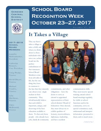 It Takes a Village  They say that it  20172018  takes a village to  School  raise a child, and