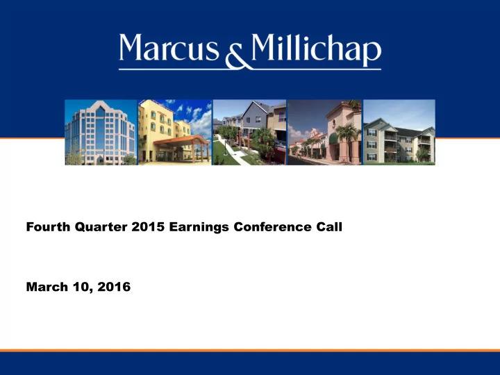 fourth quarter 2015 earnings conference call