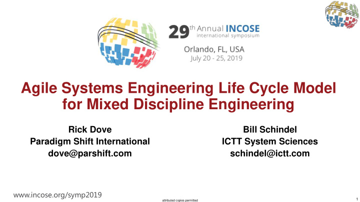 agile systems engineering life cycle model for mixed