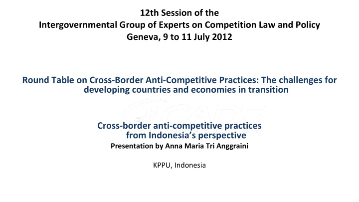 12th session of the intergovernmental group of experts on