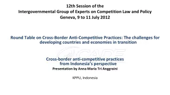 12th Session of the Intergovernmental Group of Experts on Competition Law and Policy Geneva, 9 to