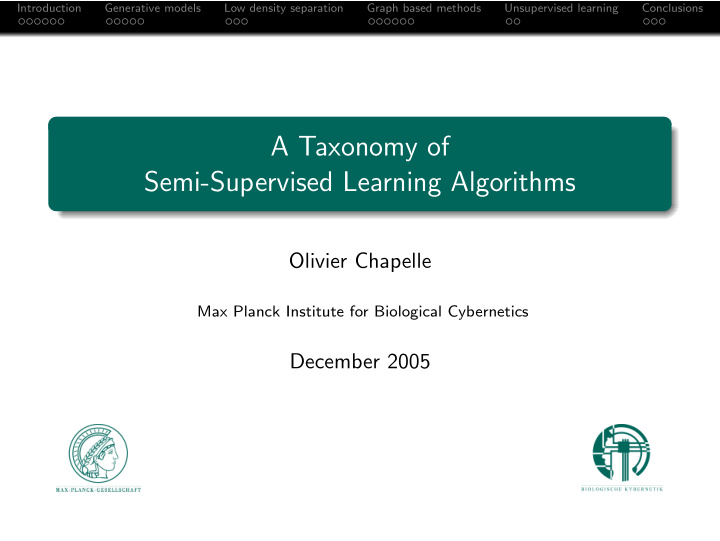 a taxonomy of semi supervised learning algorithms