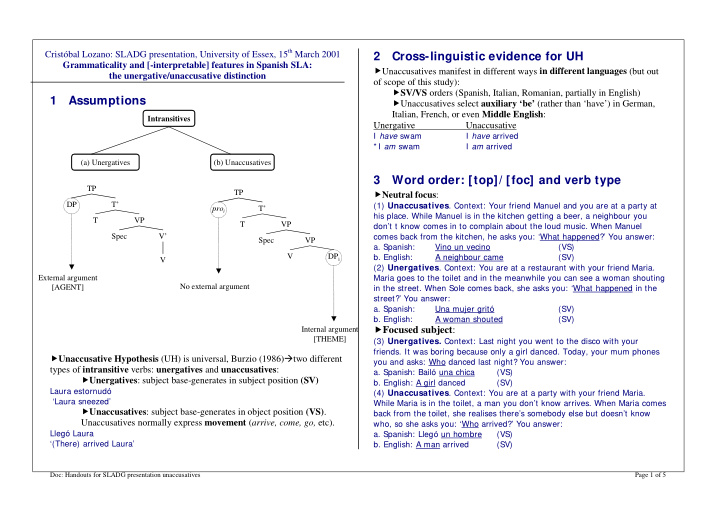 2 cross linguistic evidence for uh