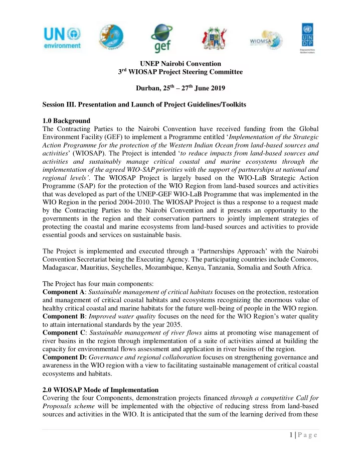 unep nairobi convention 3 rd wiosap project steering