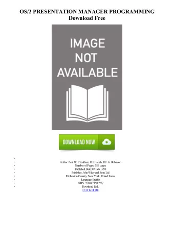 OS/2 PRESENTATION MANAGER PROGRAMMING  Download Free  Author: Paul W. Cheatham, D.E. Reich, R.F.G.