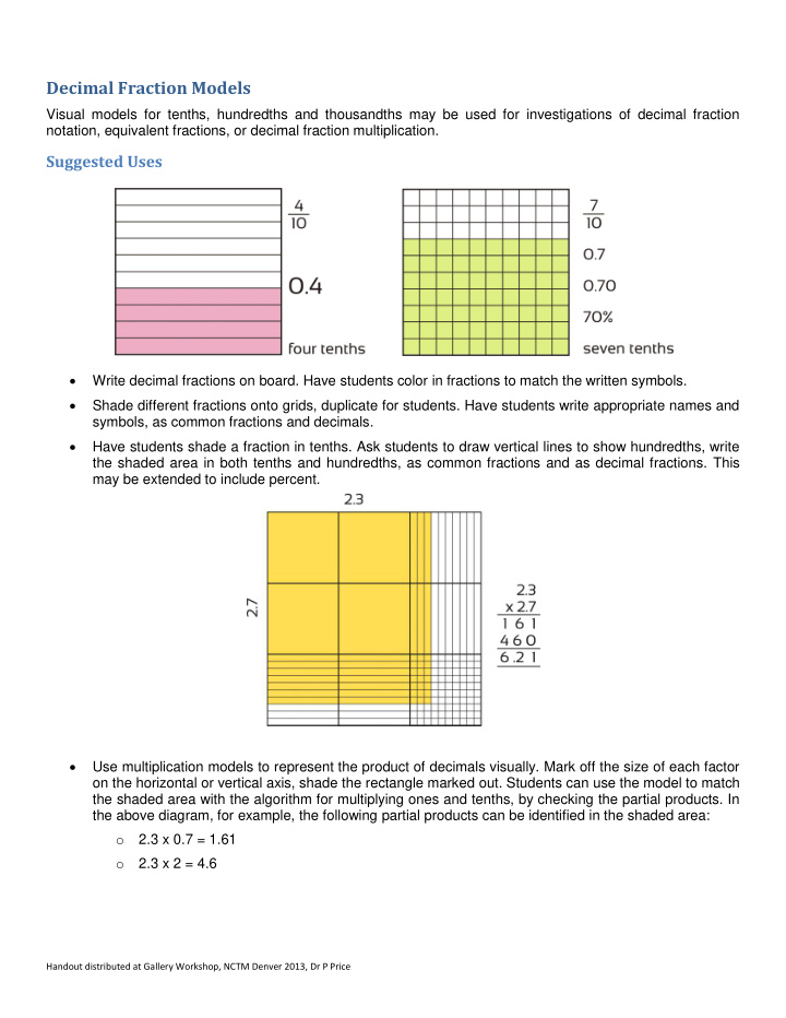 decimal fraction models