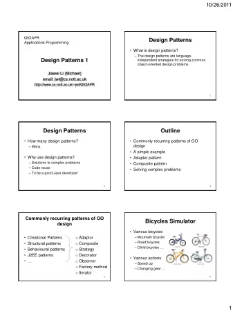 Design Patterns  Applications Programming  What is design patterns?  The design patterns are