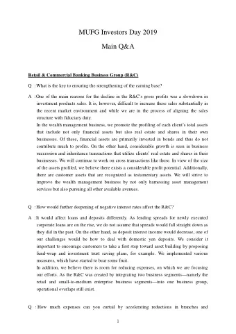 MUFG Investors Day 2019  Main Q&amp;A  Retail &amp; Commercial Banking Business Group (R&amp;C) Q