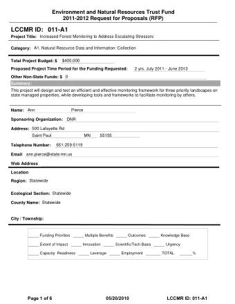 LCCMR ID: 011-A1  Project Title:  Increased Forest Monitoring to Address Escalating Stressors