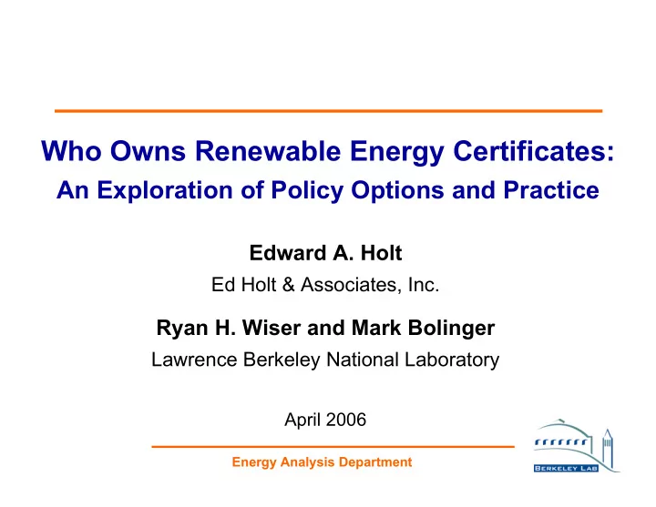 who owns renewable energy certificates
