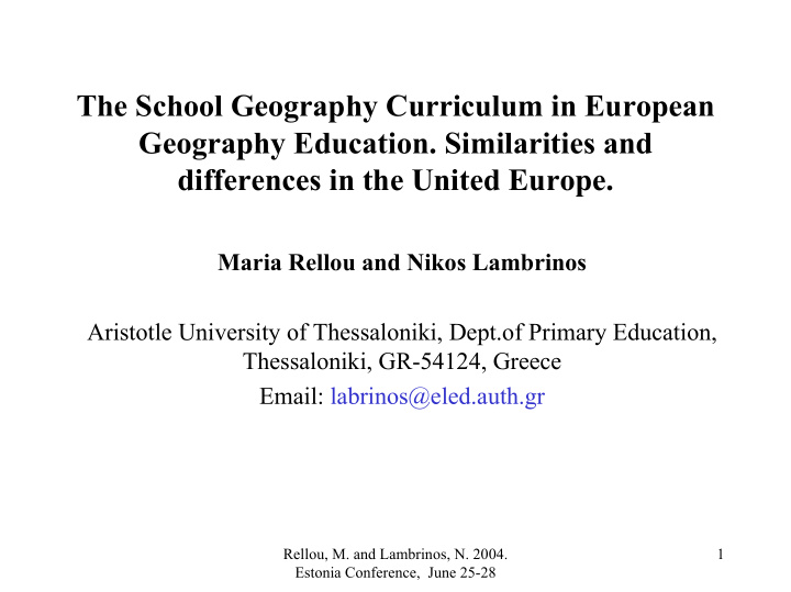 the school geography curriculum in european geography