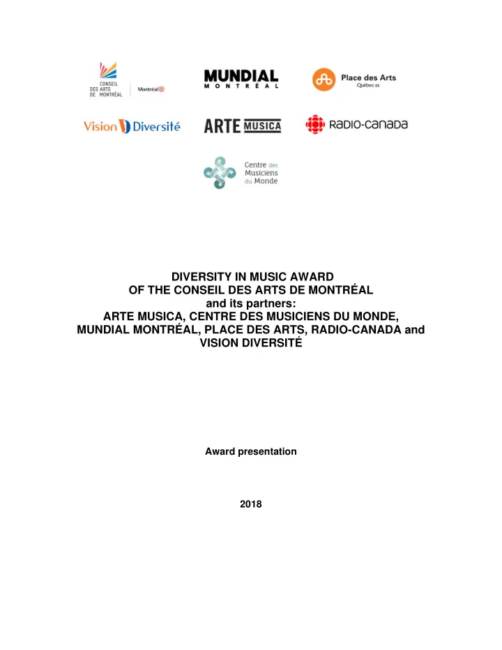 diversity in music award of the conseil des arts de montr