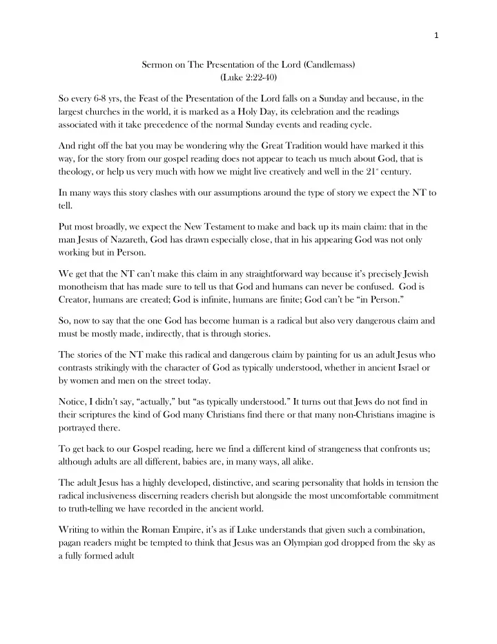 sermon on the presentation of the lord candlemass luke 2