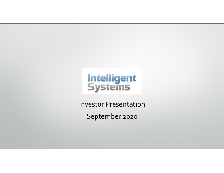 investor presentation september 2020 forward looking safe