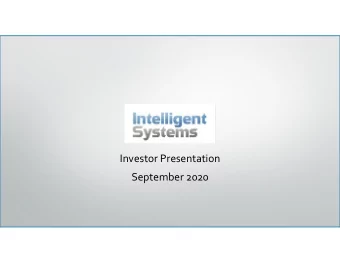 Investor Presentation  September 2020  Forward Looking/Safe Harbor Statements  In addition to