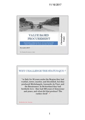 VALUE BASED  Game  PROCUREMENT  SEA M LESS IN TEG RA TIO N  O F V A LUE BA SED  P RO C UREM EN T IN