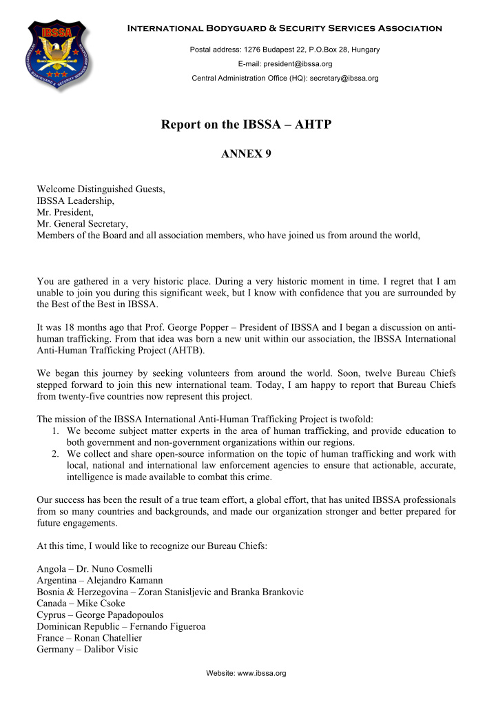 report on the ibssa ahtp