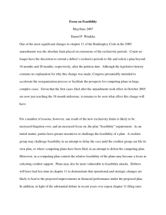 Focus on Feasibility  May/June 2007  Daniel P. Winikka  One of the most significant changes to