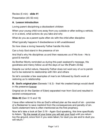 Review (5 min) - slide #1 Presentation (45-50 min)  A.  Lesson introduction Loving parent