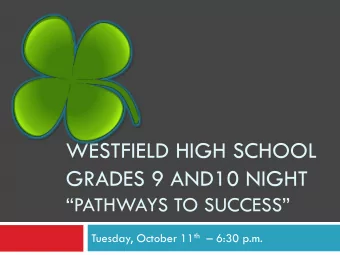 WESTFIELD HIGH SCHOOL  GRADES 9 AND10 NIGHT PATHWAYS TO SUCCESS Tuesday, October 11 th