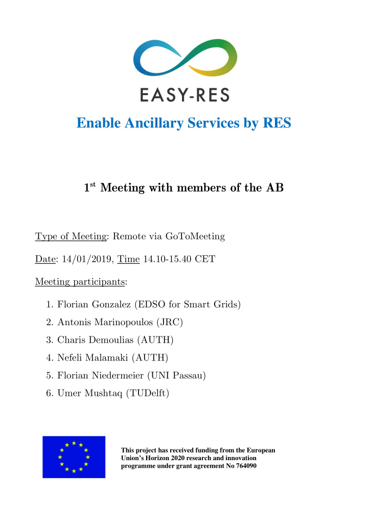 enable ancillary services by res 1 st meeting with