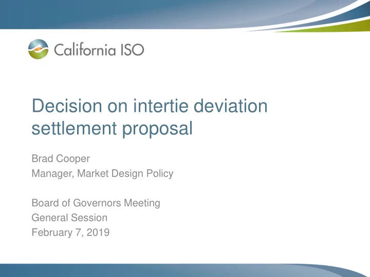decision on intertie deviation settlement proposal