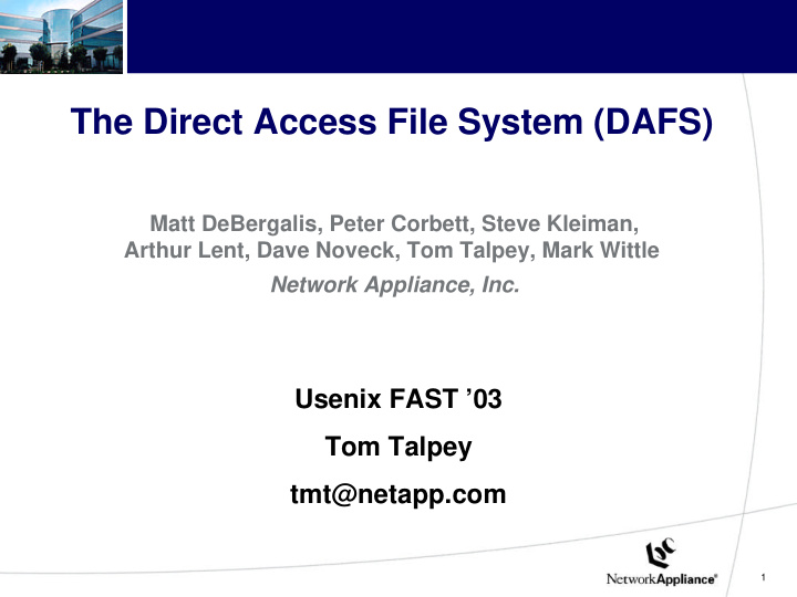 the direct access file system dafs