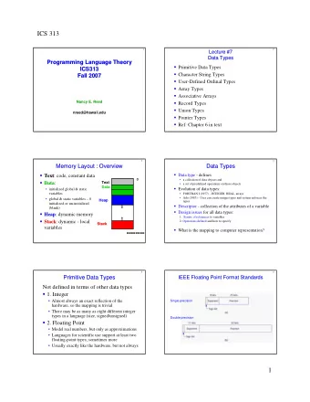 ICS 313  1  2  Lecture #7  Lecture #7  Data Types  Data Types  Programming Language Theory