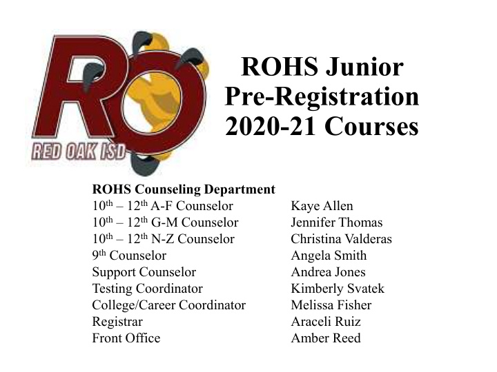 rohs junior pre registration 2020 21 courses