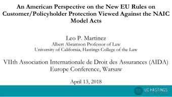 An American Perspective on the New EU Rules on  Customer/Policyholder Protection Viewed Against the