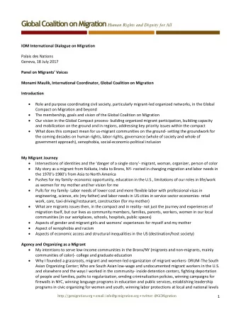 Global Coalition on Migration  Human Rights and Dignity for All  IOM International Dialogue on